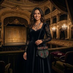 Vintage hand Beaded Black and Red drawstring evening Bag